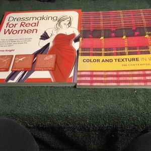 Bundle of two books regarding dressmaking and weaving, oversized paperback books